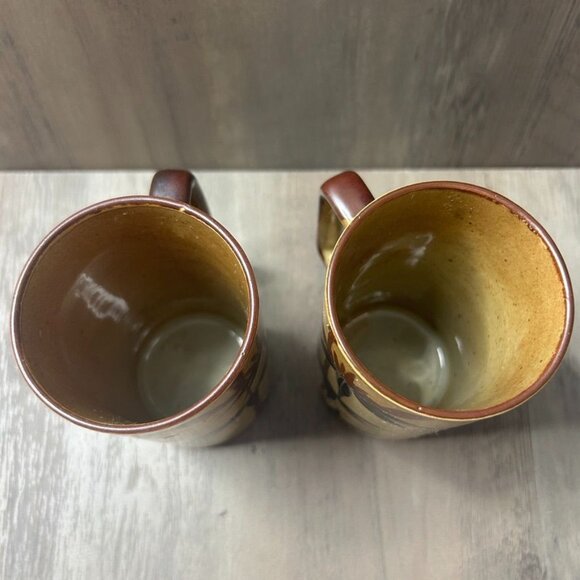 Vintage Hand-Painted Ceramic Bamboo Design Tall Mugs With Handles Set of 2 - Picture 3 of 5